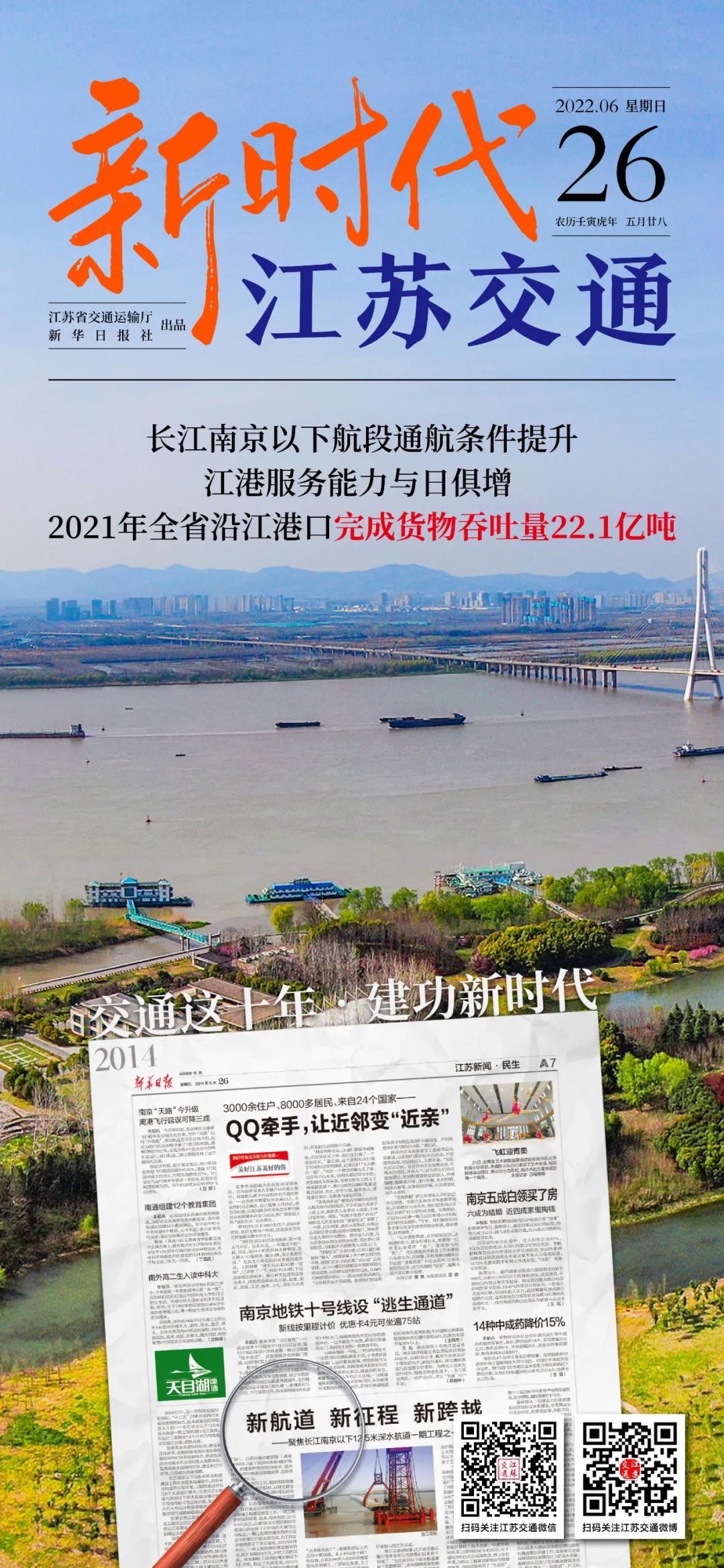 新時(shí)代江蘇交通｜長(zhǎng)江南京以下航段通航條件提升，2021年全省沿江港口完成貨物吞吐量22.1億噸